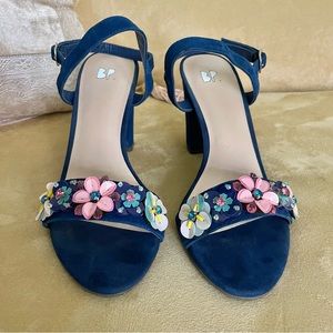 Floral blue suede sandals